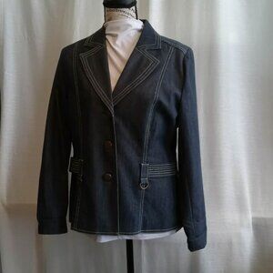 Vintage Vanity Fair jacket, jeans style blazer with green decorative stitching
